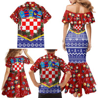 Croatia Christmas Family Matching Mermaid Dress and Hawaiian Shirt with Santa Sleigh Presents and Red Checkered Crest - Wonder Print Shop