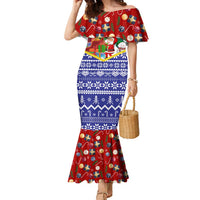 Croatia Christmas Family Matching Mermaid Dress and Hawaiian Shirt with Santa Sleigh Presents and Red Checkered Crest - Wonder Print Shop