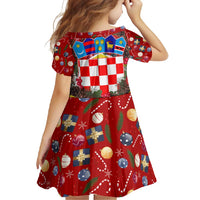 Croatia Christmas Family Matching Off Shoulder Maxi Dress and Hawaiian Shirt with Santa Sleigh Presents and Red Checkered Crest - Wonder Print Shop
