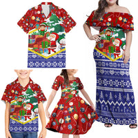 Croatia Christmas Family Matching Off Shoulder Maxi Dress and Hawaiian Shirt with Santa Sleigh Presents and Red Checkered Crest - Wonder Print Shop