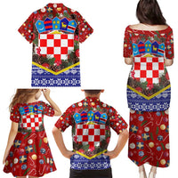 Croatia Christmas Family Matching Puletasi and Hawaiian Shirt with Santa Sleigh Presents and Red Checkered Crest - Wonder Print Shop