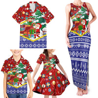 Croatia Christmas Family Matching Tank Maxi Dress and Hawaiian Shirt with Santa Sleigh Presents and Red Checkered Crest - Wonder Print Shop