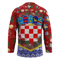 Croatia Christmas Hockey Jersey with Santa Sleigh Presents and Red Checkered Crest - Wonder Print Shop