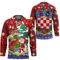 Croatia Christmas Hockey Jersey with Santa Sleigh Presents and Red Checkered Crest - Wonder Print Shop