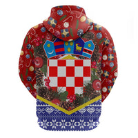 Croatia Christmas Hoodie with Santa Sleigh Presents and Red Checkered Crest - Wonder Print Shop