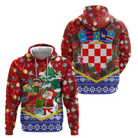 Croatia Christmas Hoodie with Santa Sleigh Presents and Red Checkered Crest - Wonder Print Shop