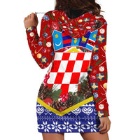 Croatia Christmas Hoodie Dress with Santa Sleigh Presents and Red Checkered Crest - Wonder Print Shop
