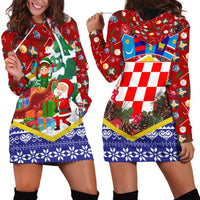 Croatia Christmas Hoodie Dress with Santa Sleigh Presents and Red Checkered Crest - Wonder Print Shop