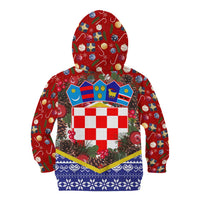 Croatia Christmas Kid Hoodie with Santa Sleigh Presents and Red Checkered Crest - Wonder Print Shop