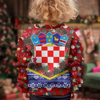 Croatia Christmas Kid Ugly Christmas Sweater with Santa Sleigh Presents and Red Checkered Crest - Wonder Print Shop