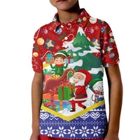 Croatia Christmas Kid Polo Shirt with Santa Sleigh Presents and Red Checkered Crest - Wonder Print Shop