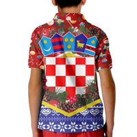 Croatia Christmas Kid Polo Shirt with Santa Sleigh Presents and Red Checkered Crest - Wonder Print Shop