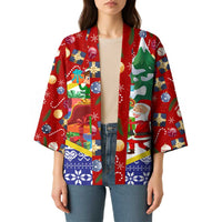 Croatia Christmas Kimono with Santa Sleigh Presents and Red Checkered Crest - Wonder Print Shop