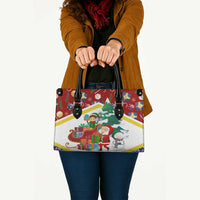 Croatia Christmas Leather Bag with Santa Sleigh Presents and Red Checkered Crest - Wonder Print Shop