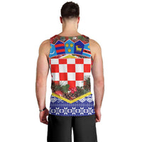 Croatia Christmas Men Tank Top with Santa Sleigh Presents and Red Checkered Crest - Wonder Print Shop