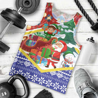 Croatia Christmas Men Tank Top with Santa Sleigh Presents and Red Checkered Crest - Wonder Print Shop