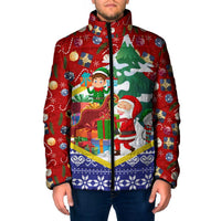 Croatia Christmas Padded Jacket with Santa Sleigh Presents and Red Checkered Crest - Wonder Print Shop