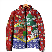Croatia Christmas Padded Jacket with Santa Sleigh Presents and Red Checkered Crest - Wonder Print Shop