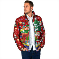 Croatia Christmas Padded Jacket with Santa Sleigh Presents and Red Checkered Crest - Wonder Print Shop
