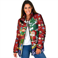 Croatia Christmas Padded Jacket with Santa Sleigh Presents and Red Checkered Crest - Wonder Print Shop