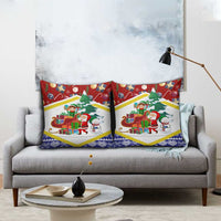 Croatia Christmas Pillow Cover with Santa Sleigh Presents and Red Checkered Crest - Wonder Print Shop