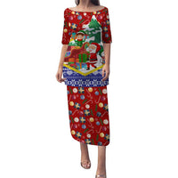 Croatia Christmas Puletasi with Santa Sleigh Presents and Red Checkered Crest - Wonder Print Shop