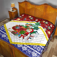 Croatia Christmas Quilt with Santa Sleigh Presents and Red Checkered Crest - Wonder Print Shop