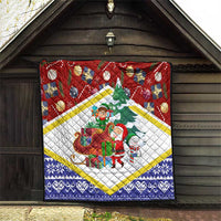 Croatia Christmas Quilt with Santa Sleigh Presents and Red Checkered Crest - Wonder Print Shop