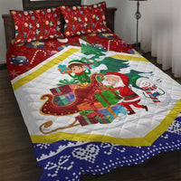 Croatia Christmas Quilt Bed Set with Santa Sleigh Presents and Red Checkered Crest - Wonder Print Shop