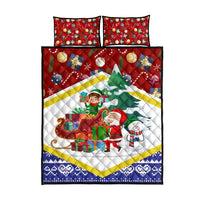 Croatia Christmas Quilt Bed Set with Santa Sleigh Presents and Red Checkered Crest - Wonder Print Shop