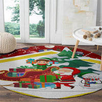 Croatia Christmas Round Carpet with Santa Sleigh Presents and Red Checkered Crest - Wonder Print Shop