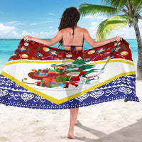 Croatia Christmas Sarong with Santa Sleigh Presents and Red Checkered Crest - Wonder Print Shop