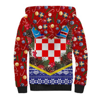 Croatia Christmas Sherpa Hoodie with Santa Sleigh Presents and Red Checkered Crest - Wonder Print Shop