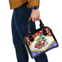 Croatia Christmas Shoulder Handbag with Santa Sleigh Presents and Red Checkered Crest - Wonder Print Shop