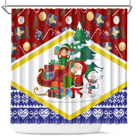 Croatia Christmas Shower Curtain with Santa Sleigh Presents and Red Checkered Crest - Wonder Print Shop