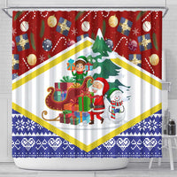Croatia Christmas Shower Curtain with Santa Sleigh Presents and Red Checkered Crest - Wonder Print Shop