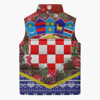 Croatia Christmas Sleeveless Puffer Jacket with Santa Sleigh Presents and Red Checkered Crest - Wonder Print Shop