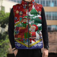 Croatia Christmas Sleeveless Puffer Jacket with Santa Sleigh Presents and Red Checkered Crest - Wonder Print Shop