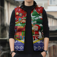 Croatia Christmas Sleeveless Puffer Jacket with Santa Sleigh Presents and Red Checkered Crest - Wonder Print Shop