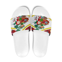 Croatia Christmas Slide Sandals with Santa Sleigh Presents and Red Checkered Crest - Wonder Print Shop