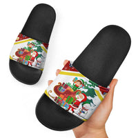Croatia Christmas Slide Sandals with Santa Sleigh Presents and Red Checkered Crest - Wonder Print Shop