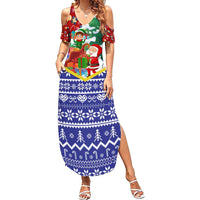 Croatia Christmas Summer Maxi Dress with Santa Sleigh Presents and Red Checkered Crest - Wonder Print Shop