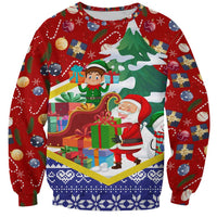 Croatia Christmas Sweatshirt with Santa Sleigh Presents and Red Checkered Crest - Wonder Print Shop