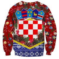 Croatia Christmas Sweatshirt with Santa Sleigh Presents and Red Checkered Crest - Wonder Print Shop