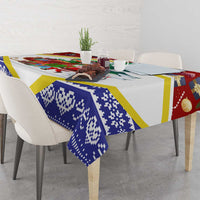 Croatia Christmas Tablecloth with Santa Sleigh Presents and Red Checkered Crest - Wonder Print Shop
