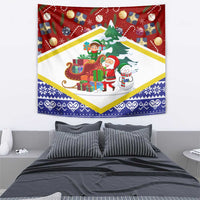 Croatia Christmas Tapestry with Santa Sleigh Presents and Red Checkered Crest - Wonder Print Shop