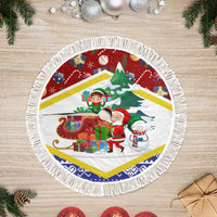 Croatia Christmas Tree Skirt with Santa Sleigh Presents and Red Checkered Crest - Wonder Print Shop