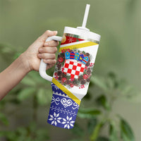 Croatia Christmas Tumbler With Handle with Santa Sleigh Presents and Red Checkered Crest - Wonder Print Shop