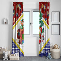 Croatia Christmas Window Curtain with Santa Sleigh Presents and Red Checkered Crest - Wonder Print Shop