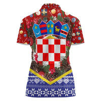 Croatia Christmas Women Polo Shirt with Santa Sleigh Presents and Red Checkered Crest - Wonder Print Shop